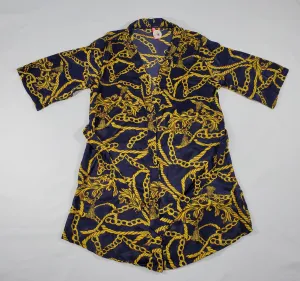 Women's Navy Blue satin silk robe gold chains and tassels theme