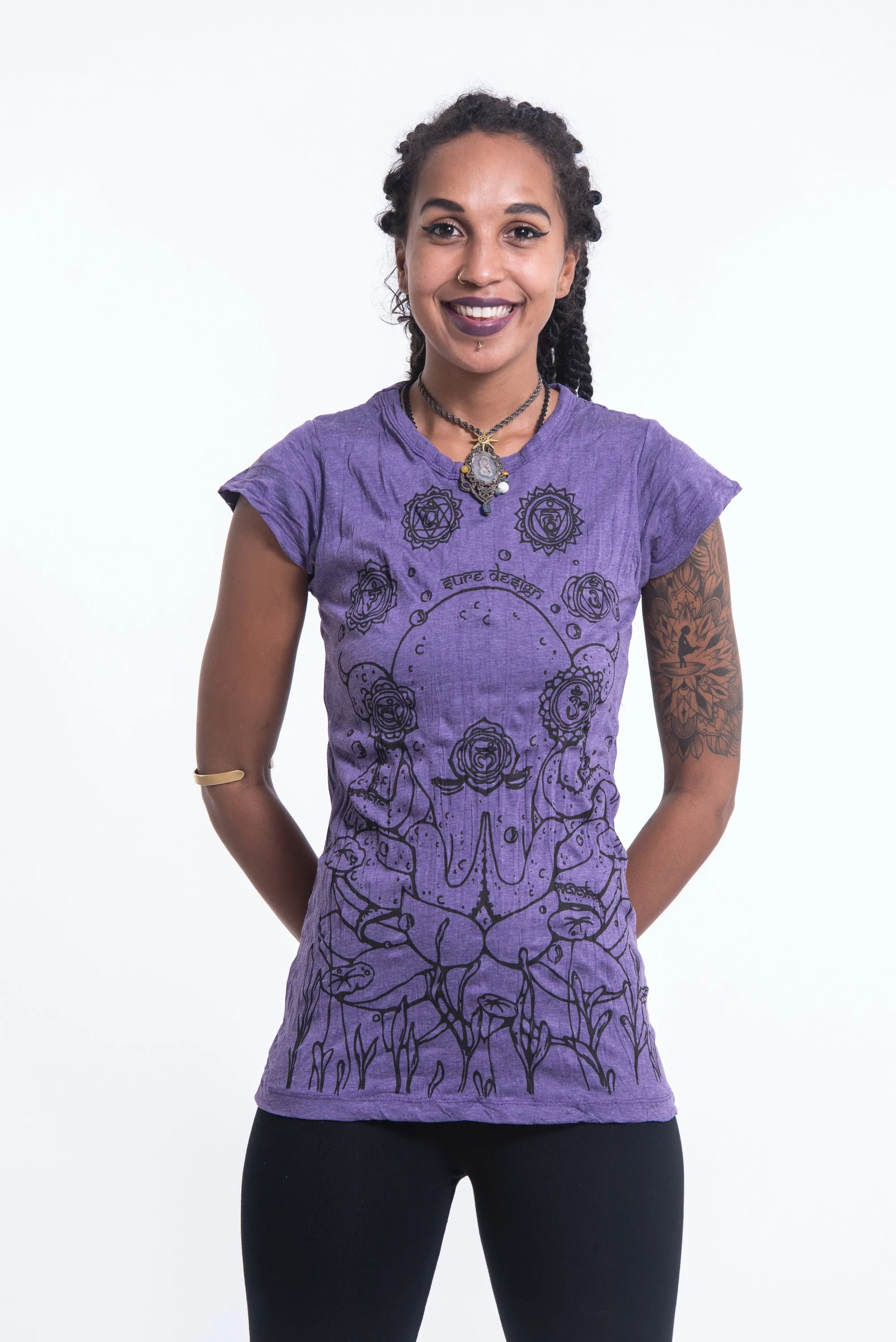 Womens Octopus Chakras T-Shirt in Purple