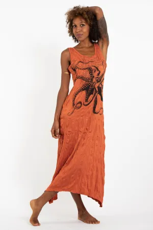 Womens Octopus Long Tank Dress in Orange