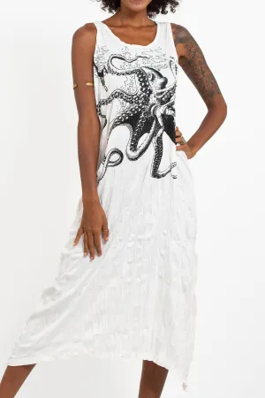 Womens Octopus Long Tank Dress in White