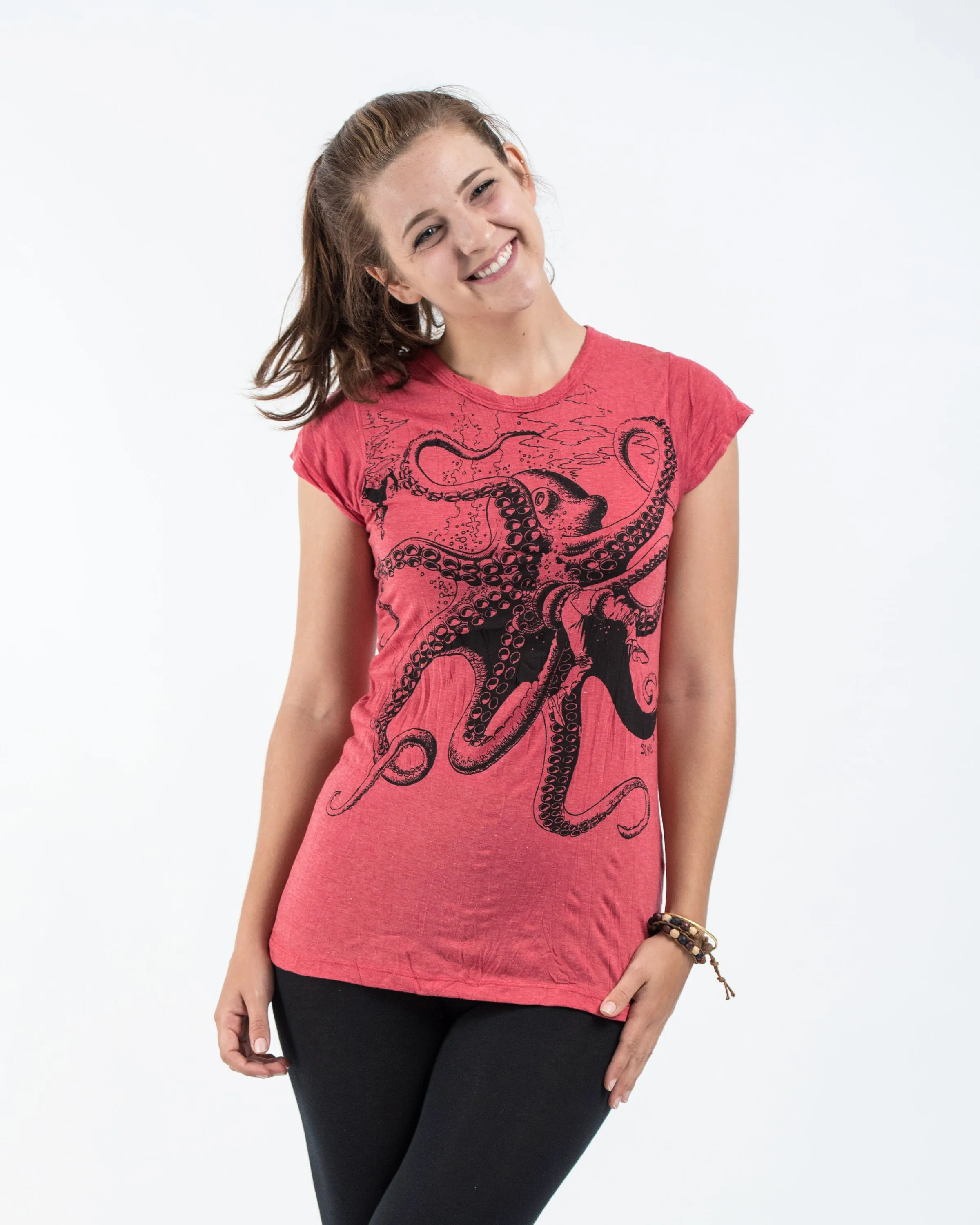 Womens Octopus T-Shirt in Red