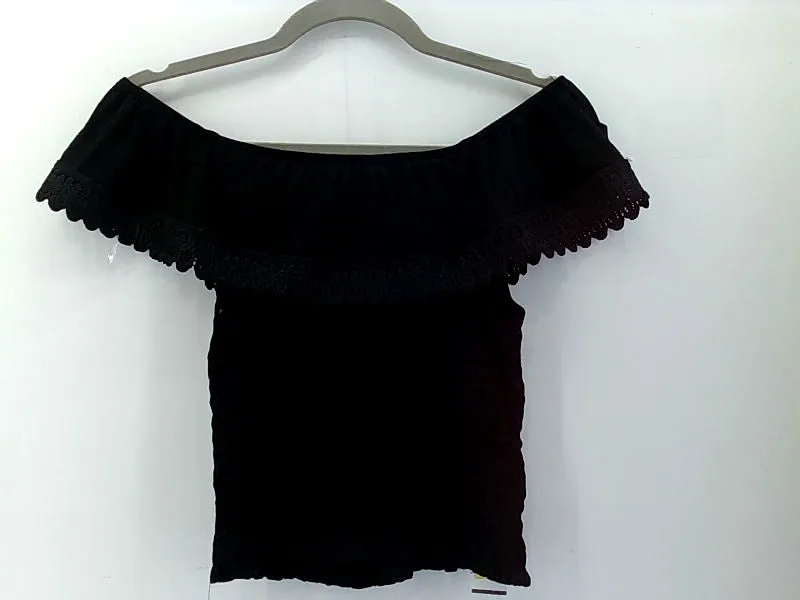 Women's Off Shoulder Ruffle Black Top - Small