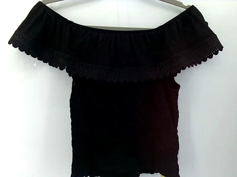 Women's Off Shoulder Ruffle Black Top - Small