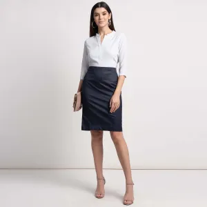 Women's Office wear Navy Blue Poly Cotton Straight Skirt