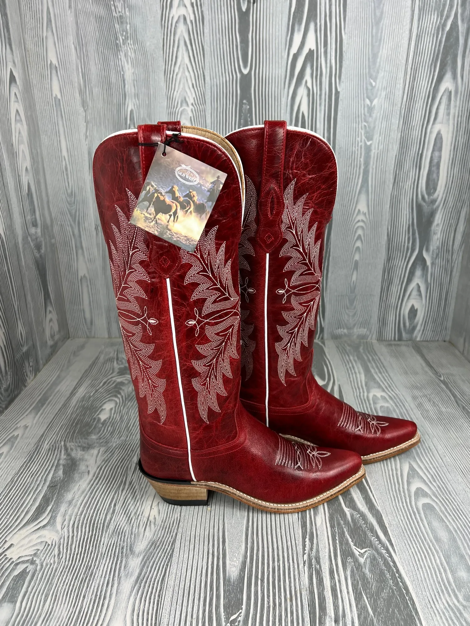 Women's Old West Tall Red Snip Toe Western Boots - TS1551