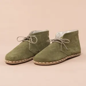 Women's Olive Barefoot Boots with Laces