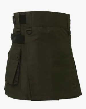 WOMEN'S OLIVE GREEN MINI UTILITY KILT