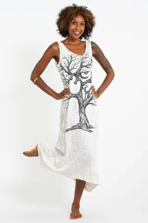 Womens Om Tree Long Tank Dress in White