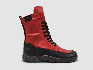 Women's Original Mid Wool-Lined Zip-Up Leather Boots - Red/Black