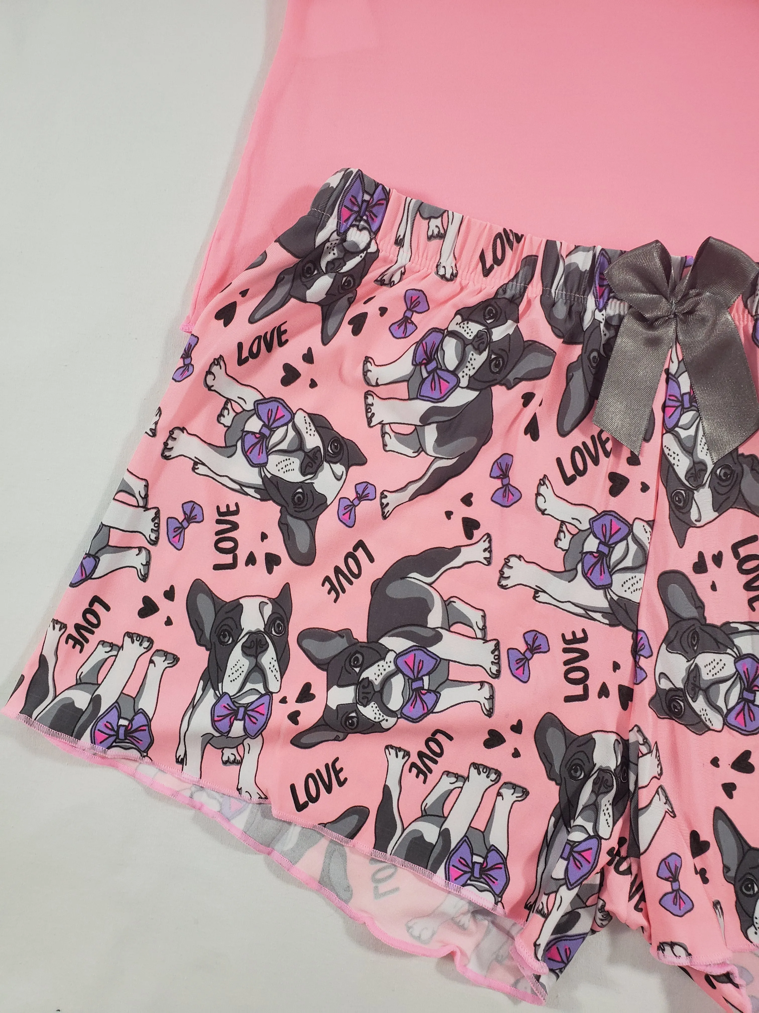 Women's Pajama set pink shorts puppies theme pink blouse