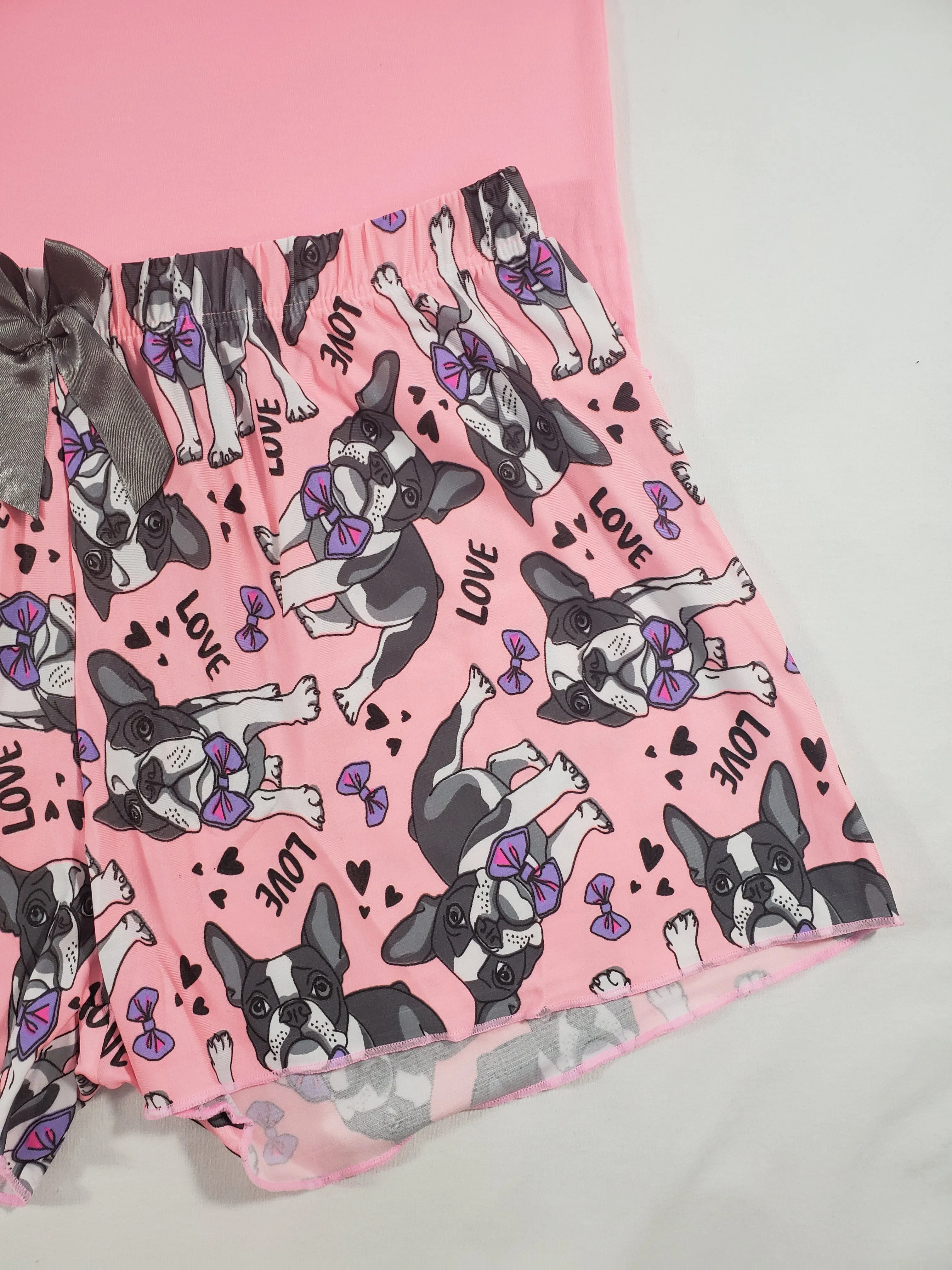 Women's Pajama set pink shorts puppies theme pink blouse