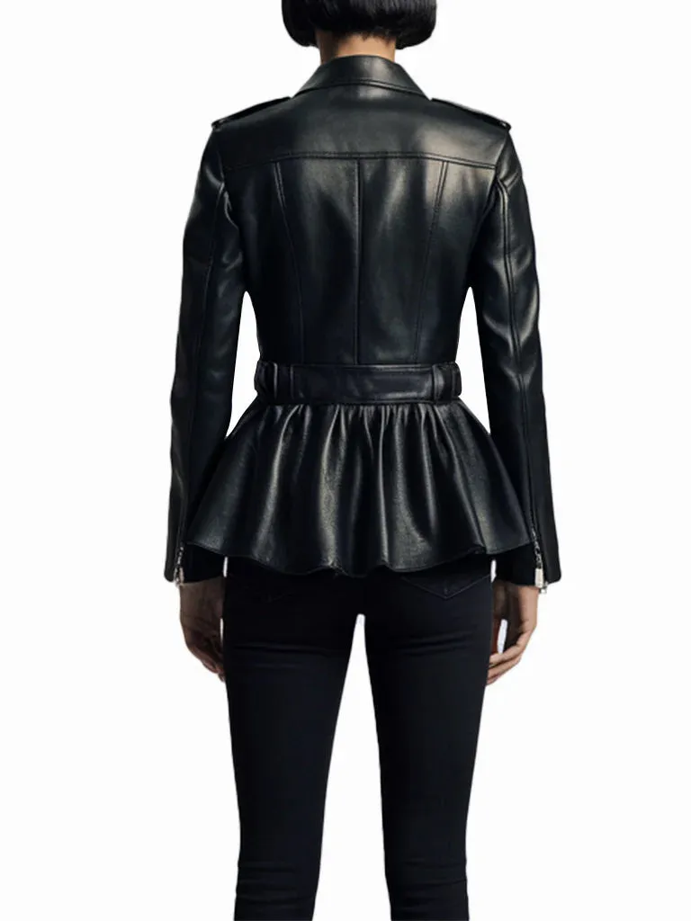 Women's Peplum Hem Motorcycle Leather Jacket