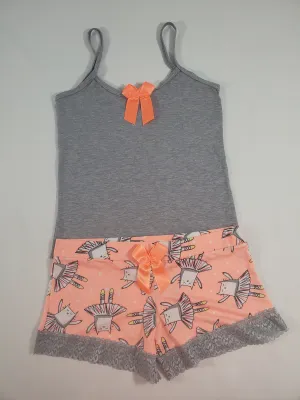 Women's Pijama set orange tutu shorts ballerina theme gray blouse