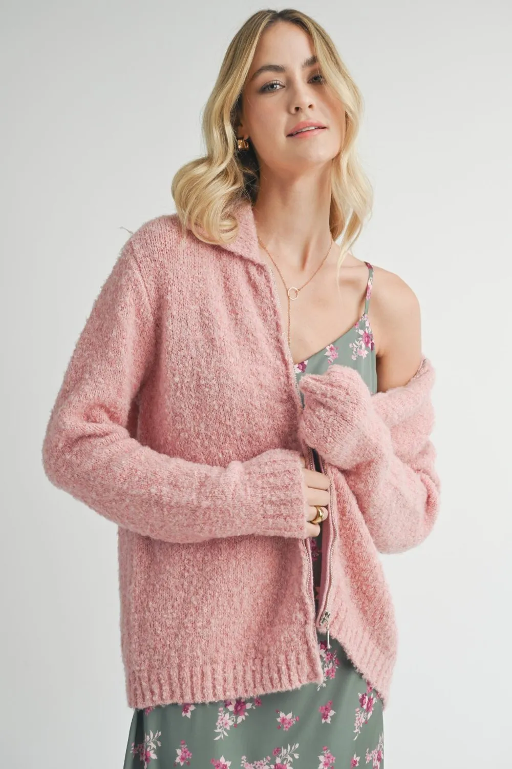 Women's Pink Aesthetic Soft Knit Cardigan Top | Pink