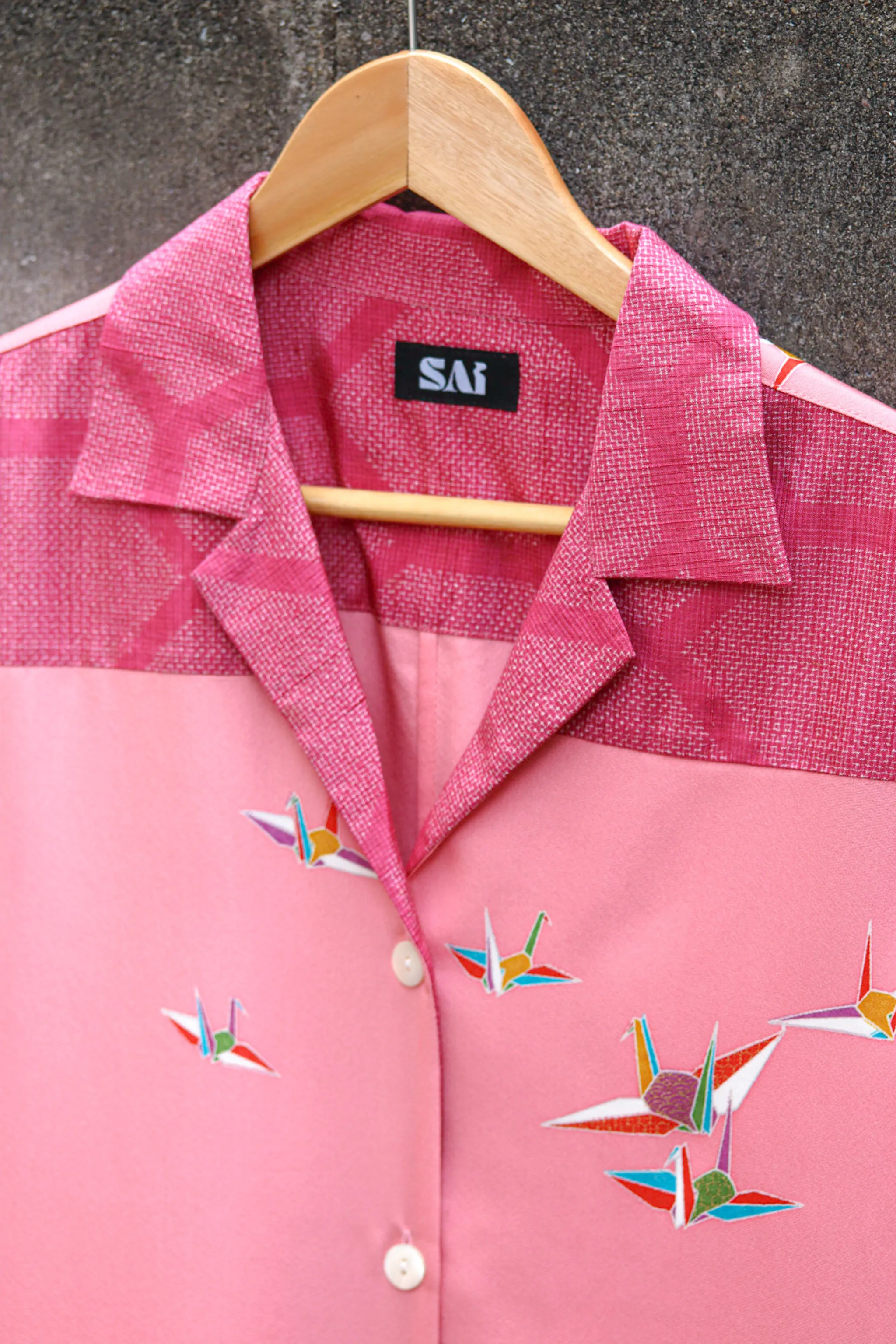 Women's Pink Crane Kimono Shirts