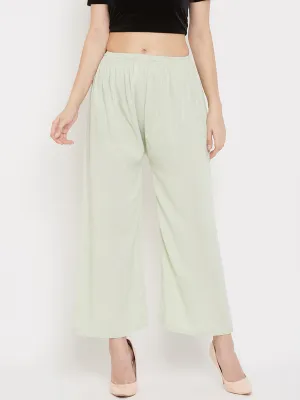 Women'S Pista Green Straight Solid Palazzo