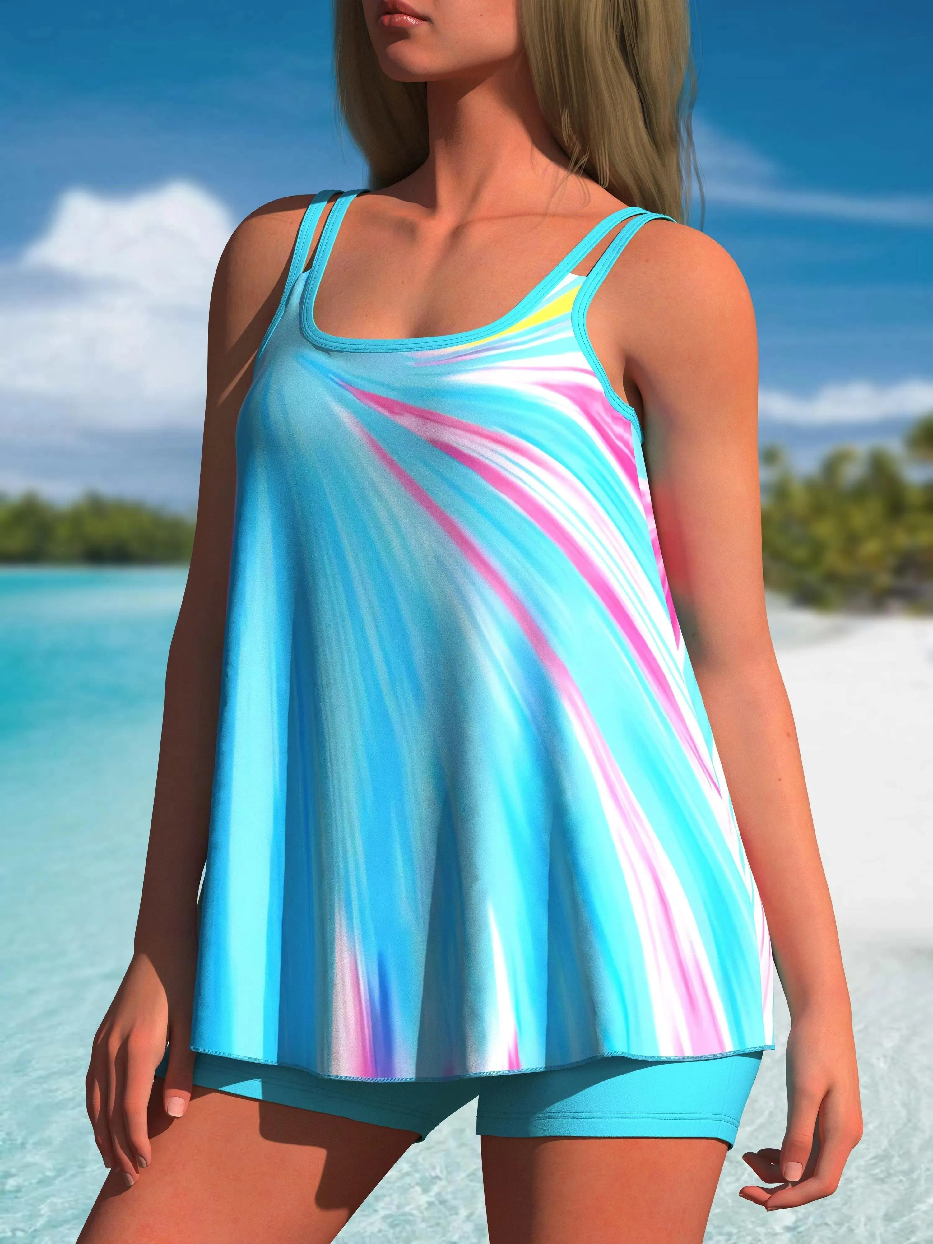 Womens Plus Size Ombre Tankini Set with Split Strap