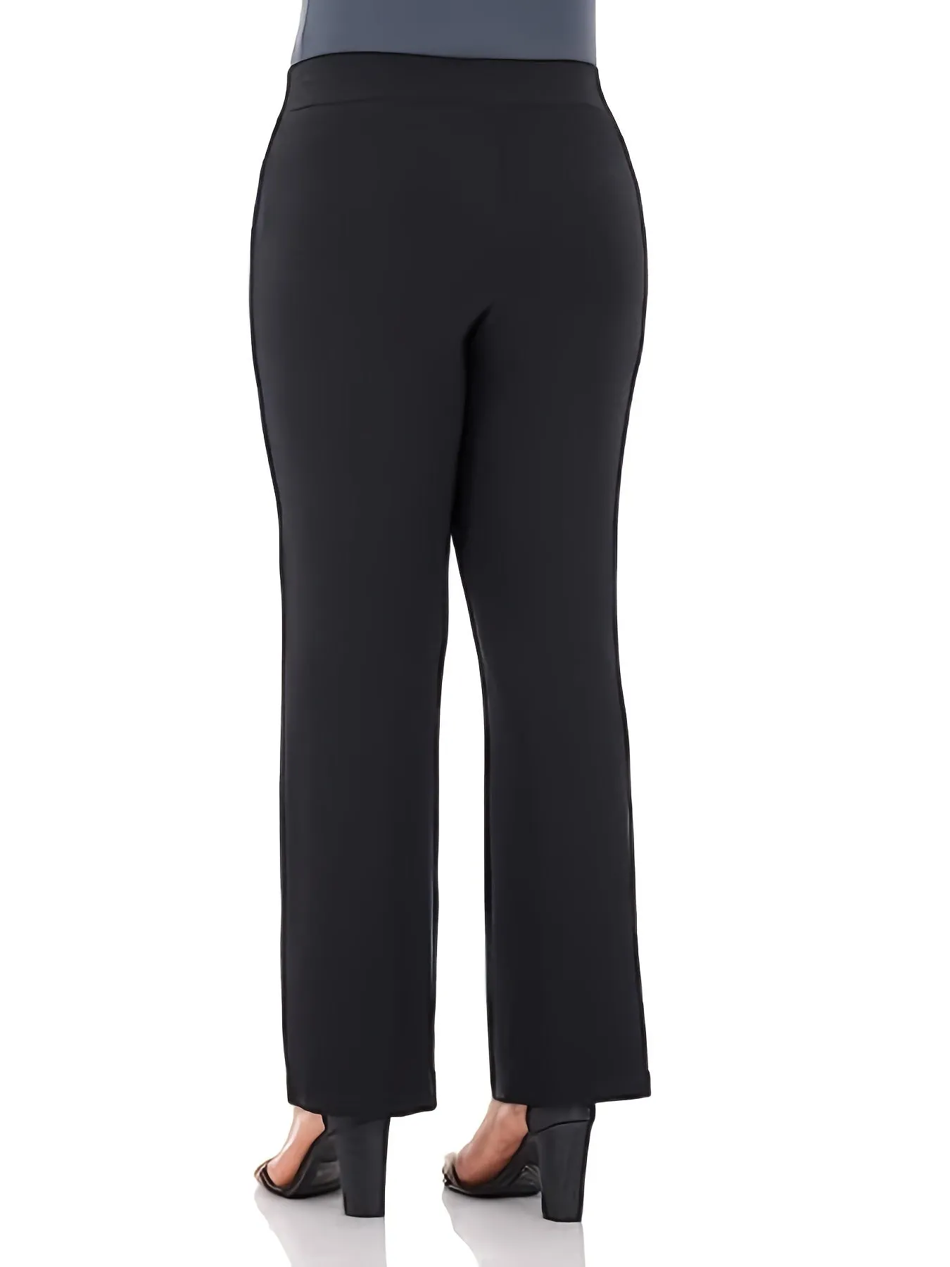 Women's Plus Solid High Stretch Straight Leg Workwear Trousers - Versatile Basics for Every Day"