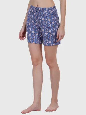 Women's Printed Cotton Night Sleep Shorts Dark Blue