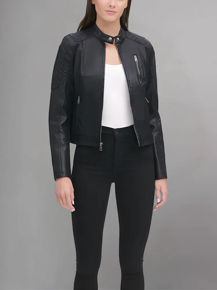 Womens Real Leather Classic Biker Jacket