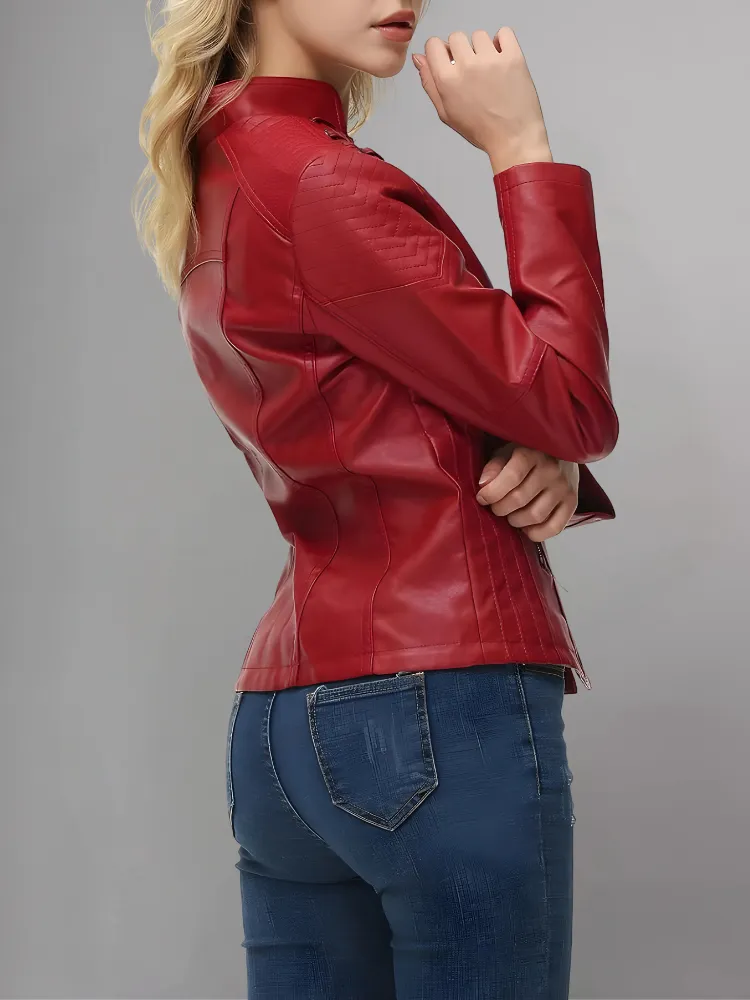 Womens Real Leather Jacket Short Zipper Motorcycle Jackets