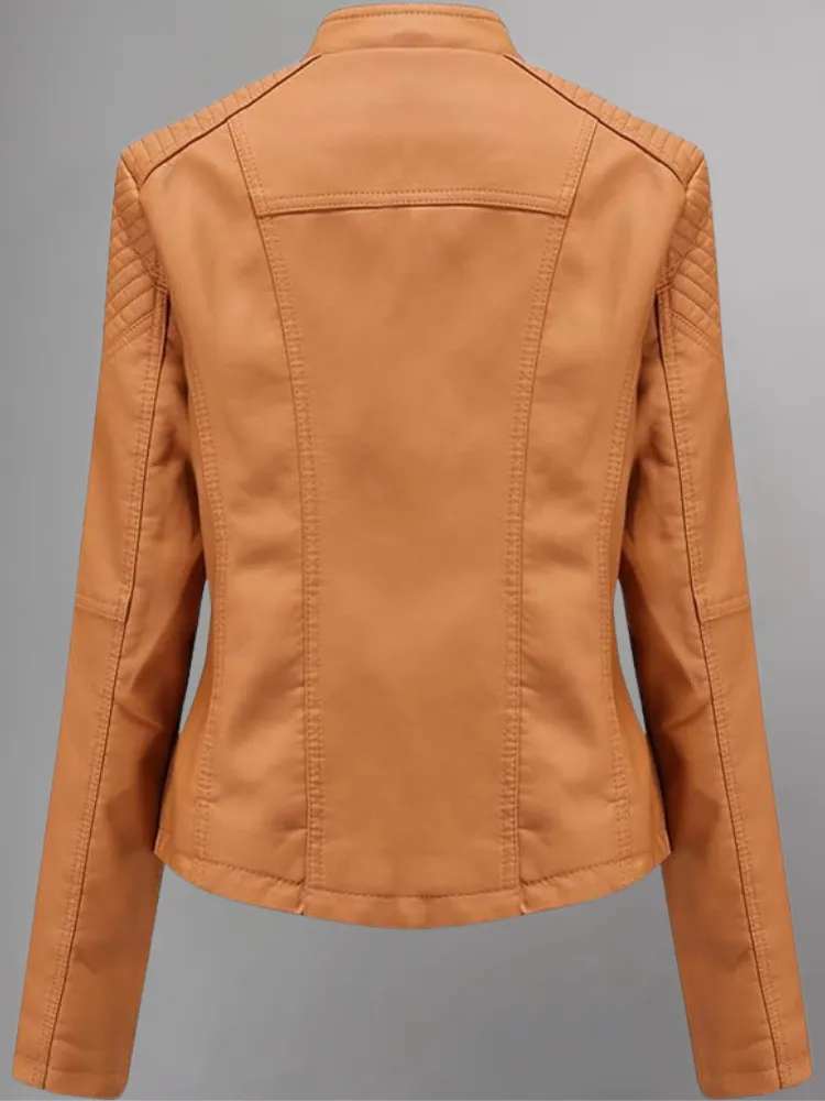 Womens Real Leather Jacket Short Zipper Motorcycle Jackets