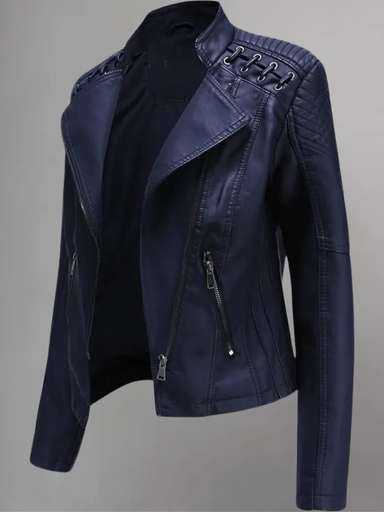 Womens Real Leather Jacket Short Zipper Motorcycle Jackets