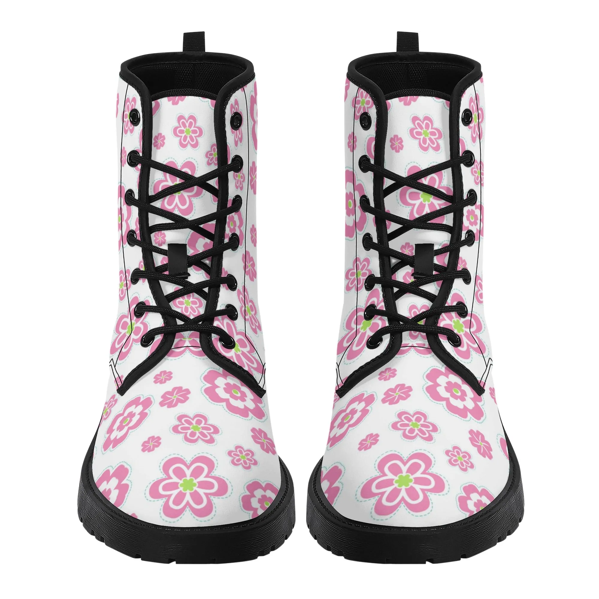 Womens Retro Pink Flowers Boots