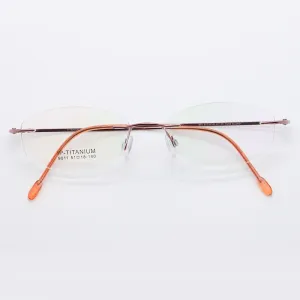 Women's Rimless Titanium Frame Eyeglasses Customizable Lenses 9011