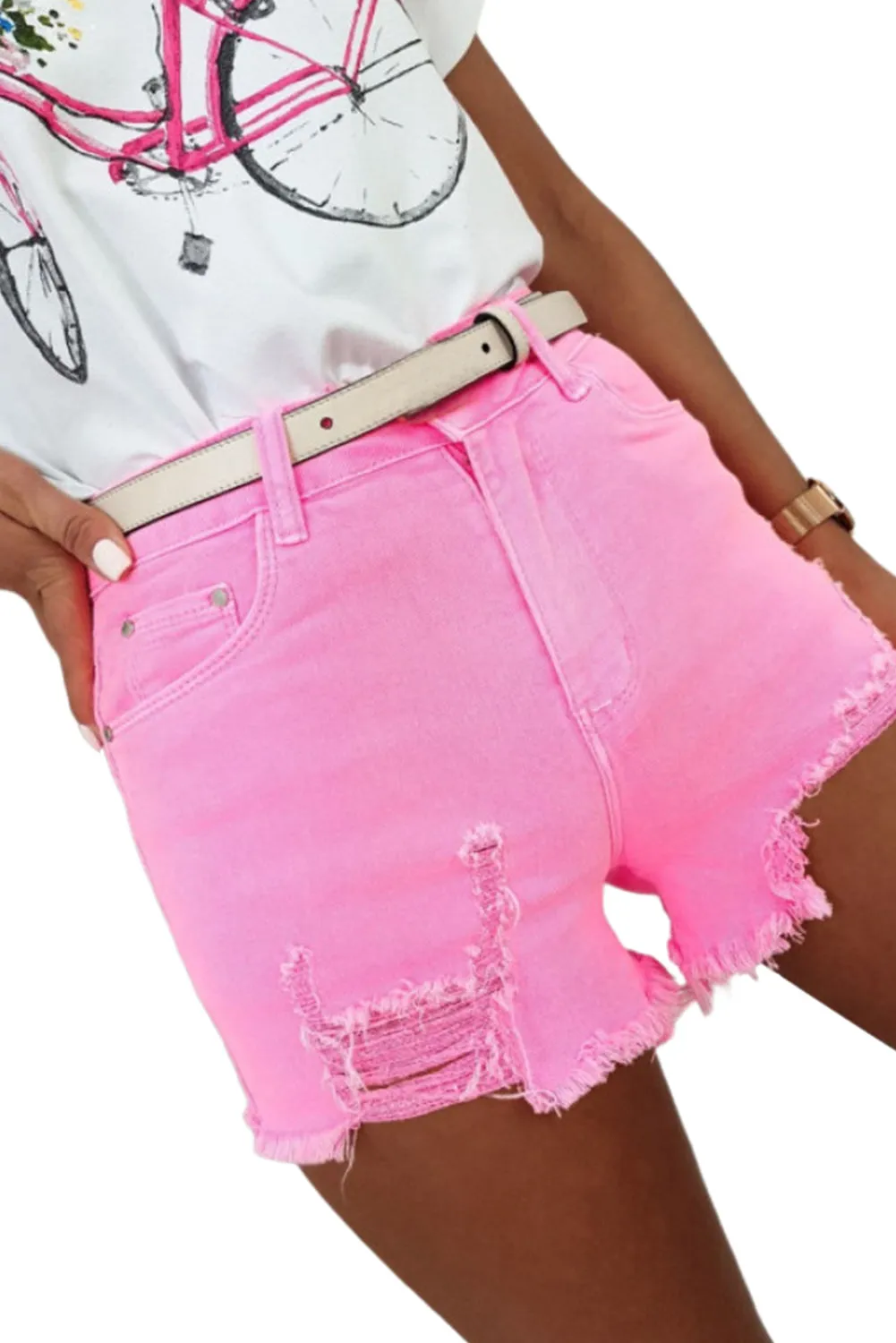 Women's Ripped Raw Hem Jean Shorts Distressed Denim Shorts