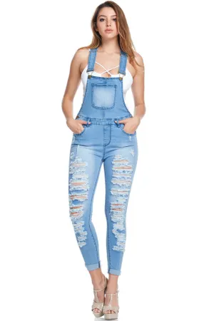 Women's Ripped Up Skinny Overalls