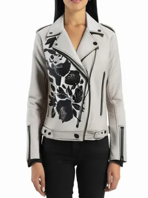 Women's Rose Embroidered Euphoria Biker Leather Jacket