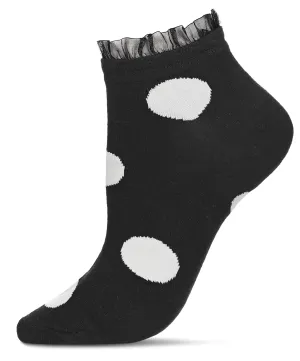 Women's Ruffle Polka Dot Lowcut Socks -Black