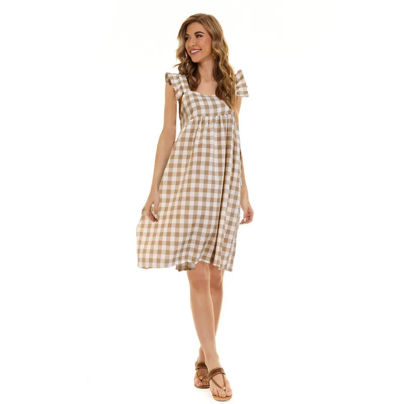 Women's Ruffles Plaid Square Collar Sleeveless Casual Dress