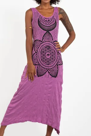 Womens Sacred Geometry Mandala Long Tank Dress in Pink