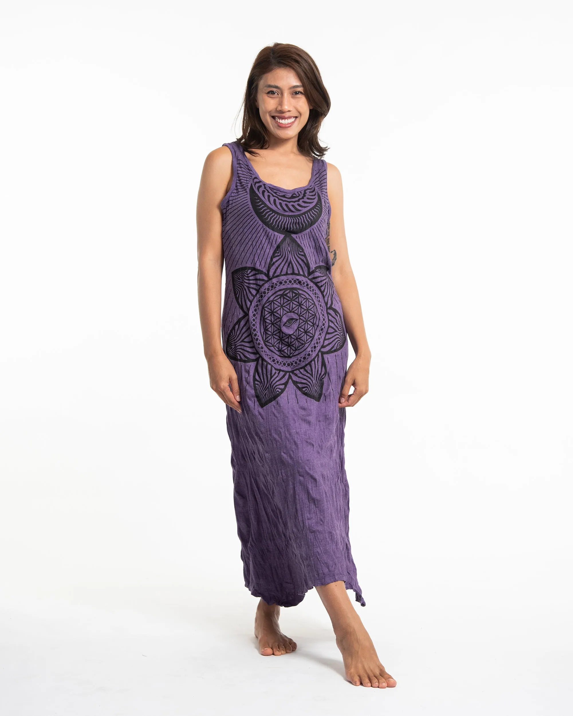 Womens Sacred Geometry Mandala Long Tank Dress in Purple