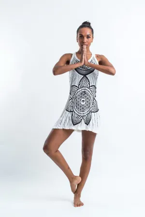 Womens Sacred Geometry Mandala Tank Dress in White