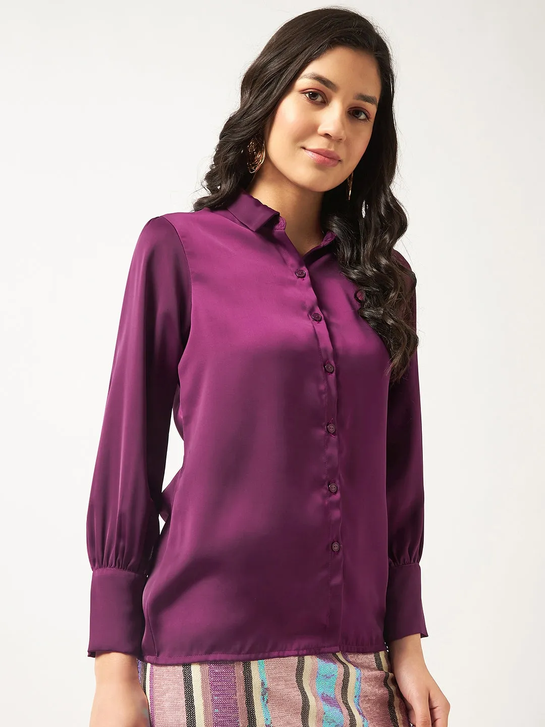 Women's Satin Elegant Puff Sleeves Shirt Top