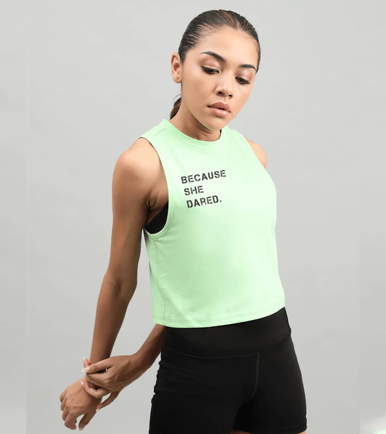 Women's She dared crop muscle tank top ( light green )