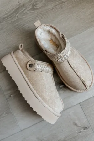 Women's Shearling Platform Slip On Boots | Vegan | Natural Beige