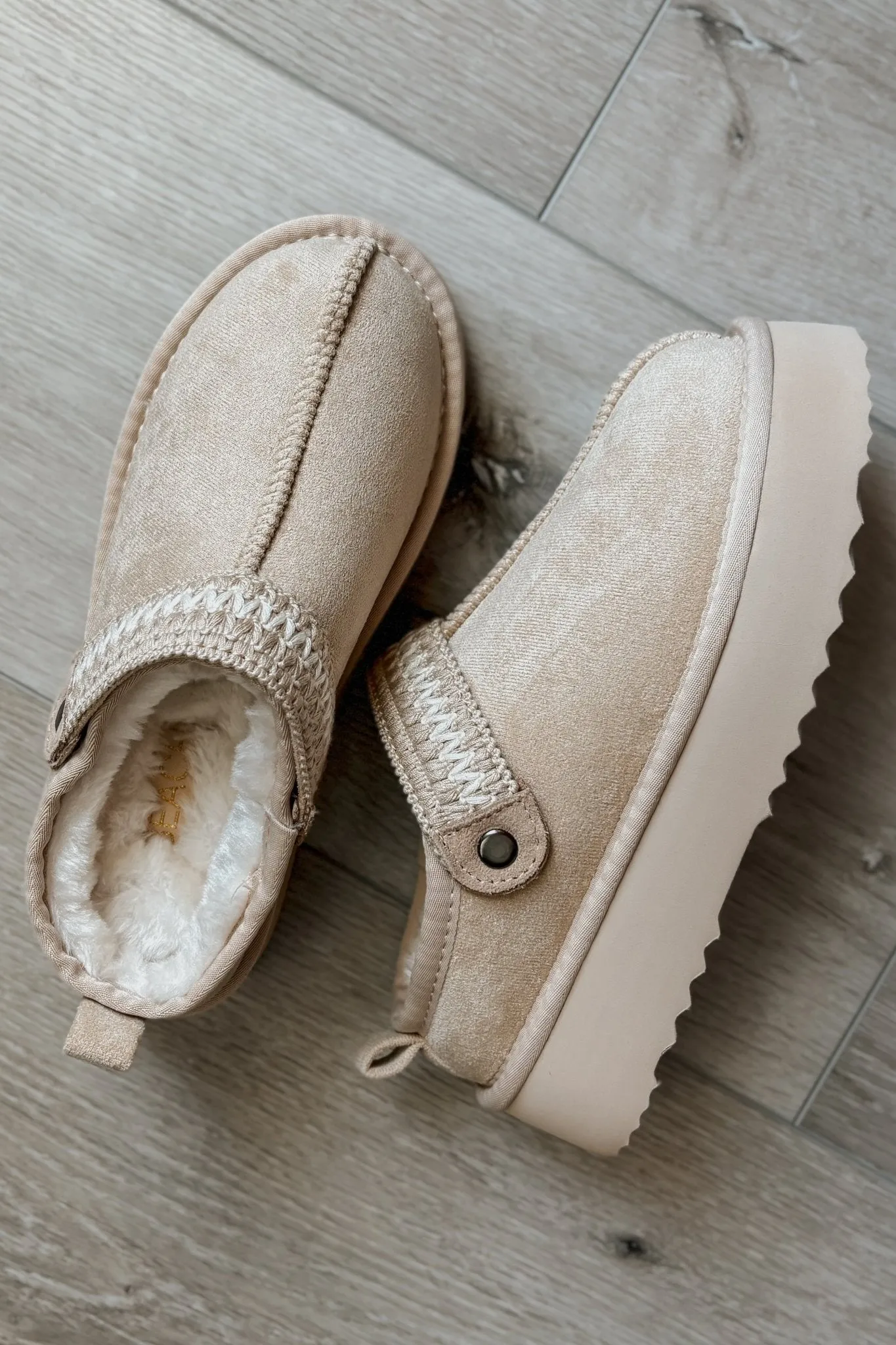 Women's Shearling Platform Slip On Boots | Vegan | Natural Beige