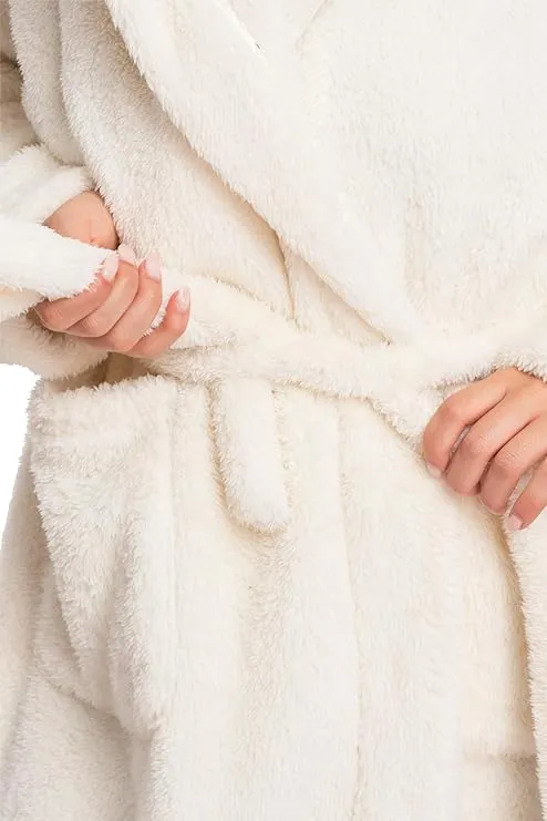 Women's Sherpa Hooded Robe in Off White - Experience Ultimate Plush Comfort Every Time