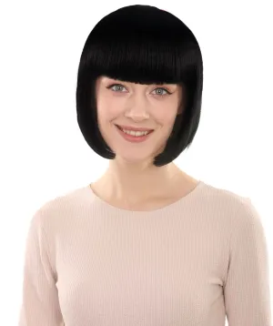 Womens Short Black Bob Wig | Party Ready Fancy Cosplay Halloween Wig | Premium Breathable Capless Cap