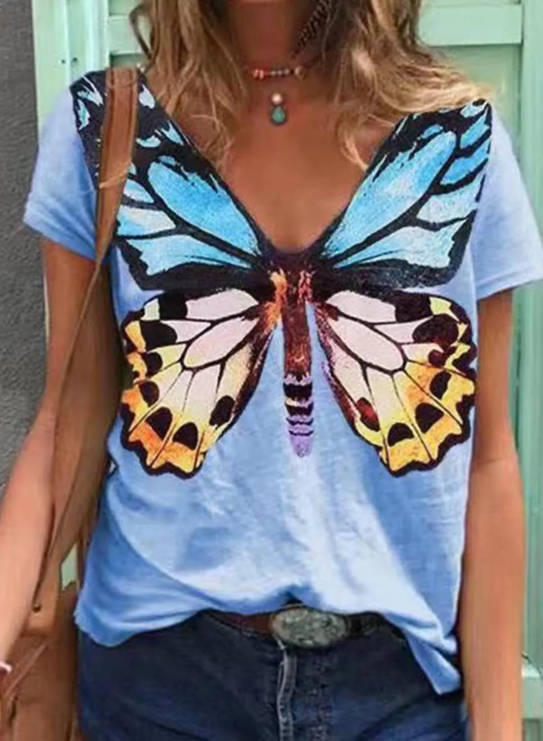 Women's Short Sleeve Butterfly Printed Shirts