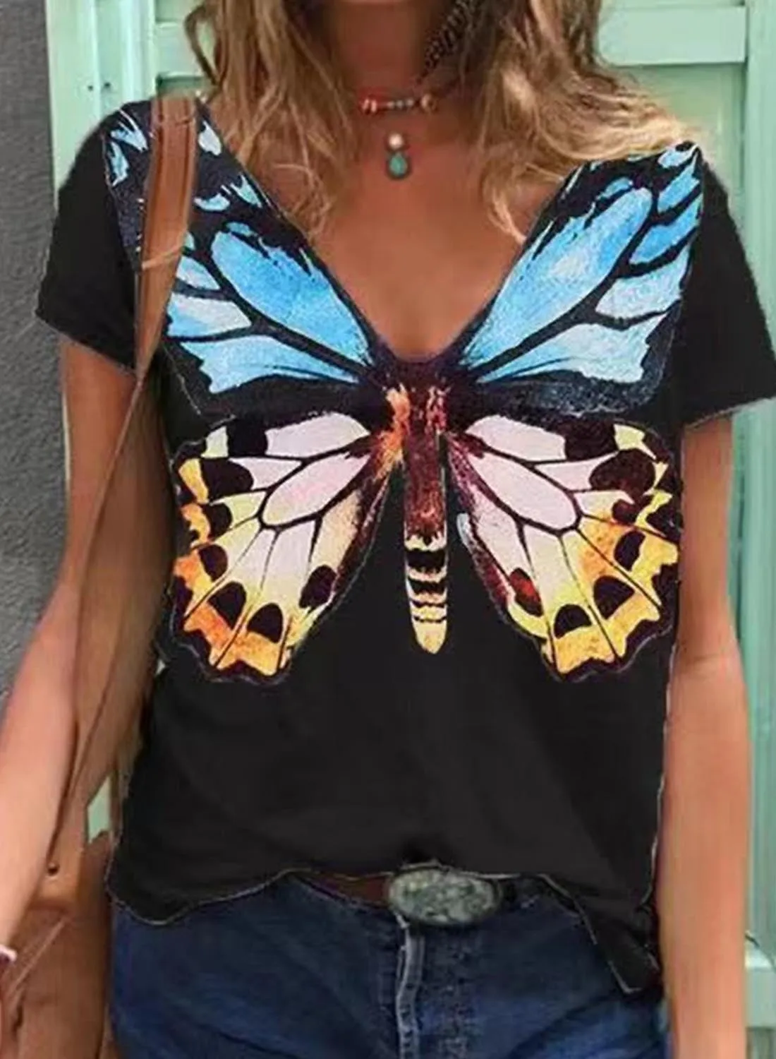 Women's Short Sleeve Butterfly Printed Shirts