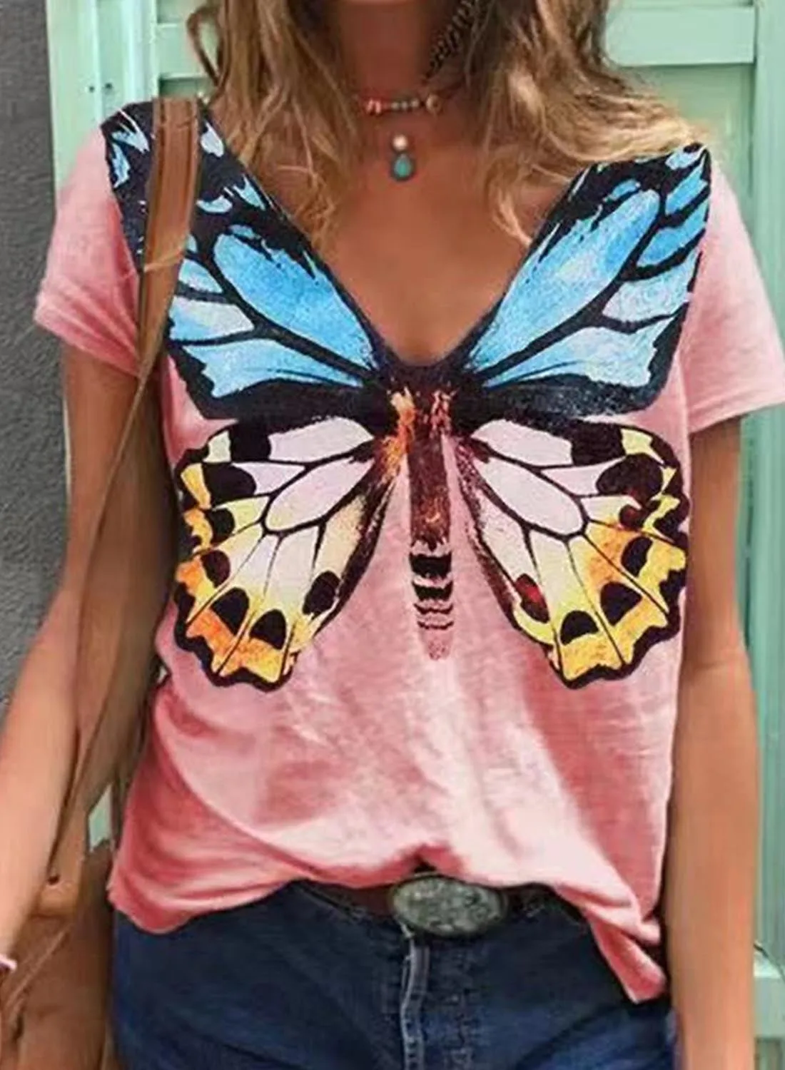 Women's Short Sleeve Butterfly Printed Shirts