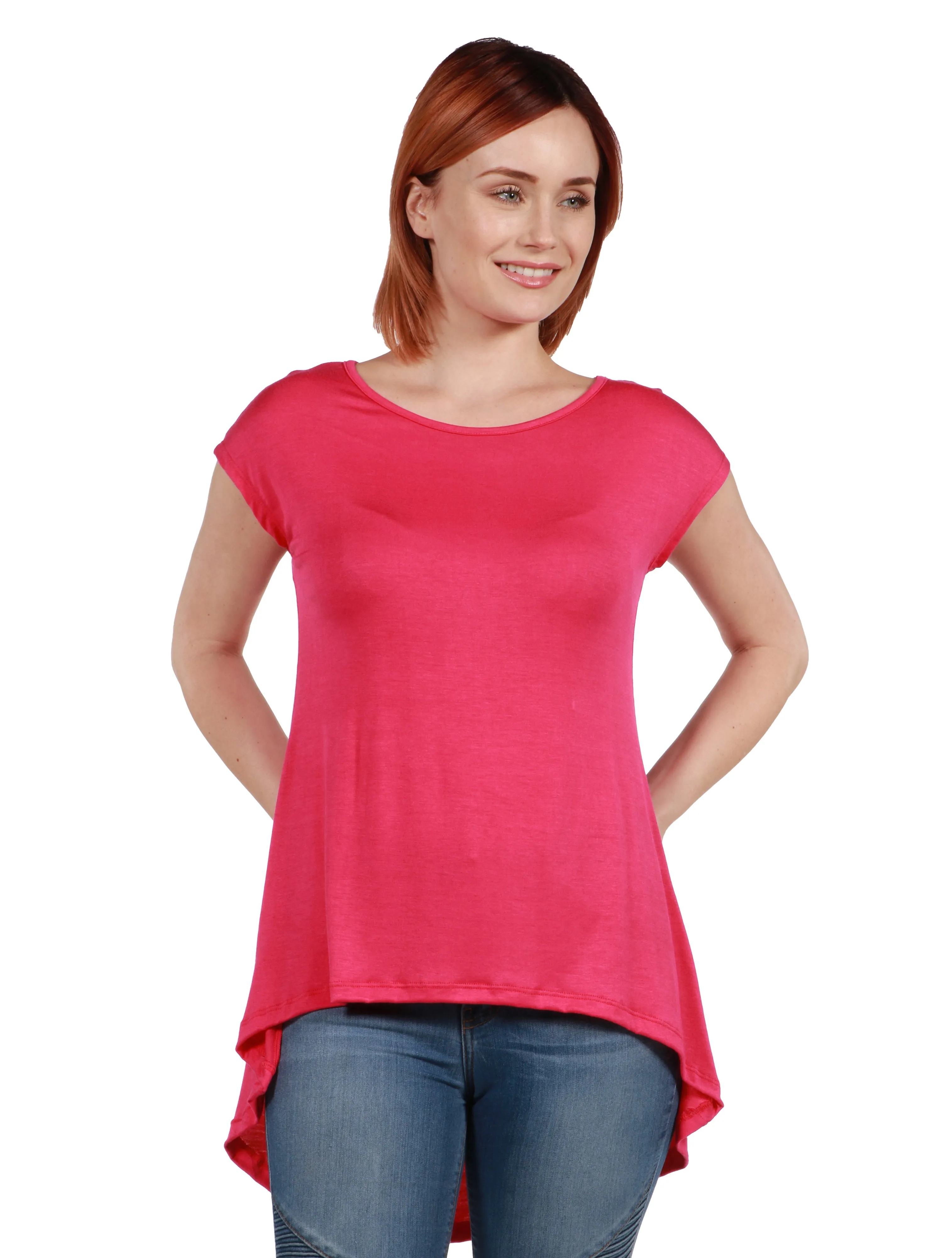 Womens Short Sleeve Casual High Low Tunic Top