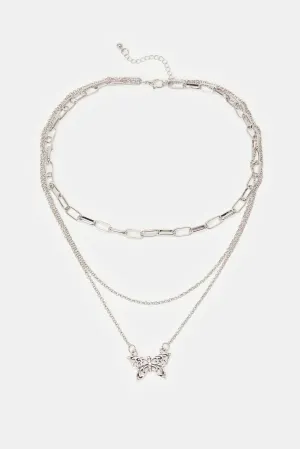 Women's Silver Embellished Layered Necklace