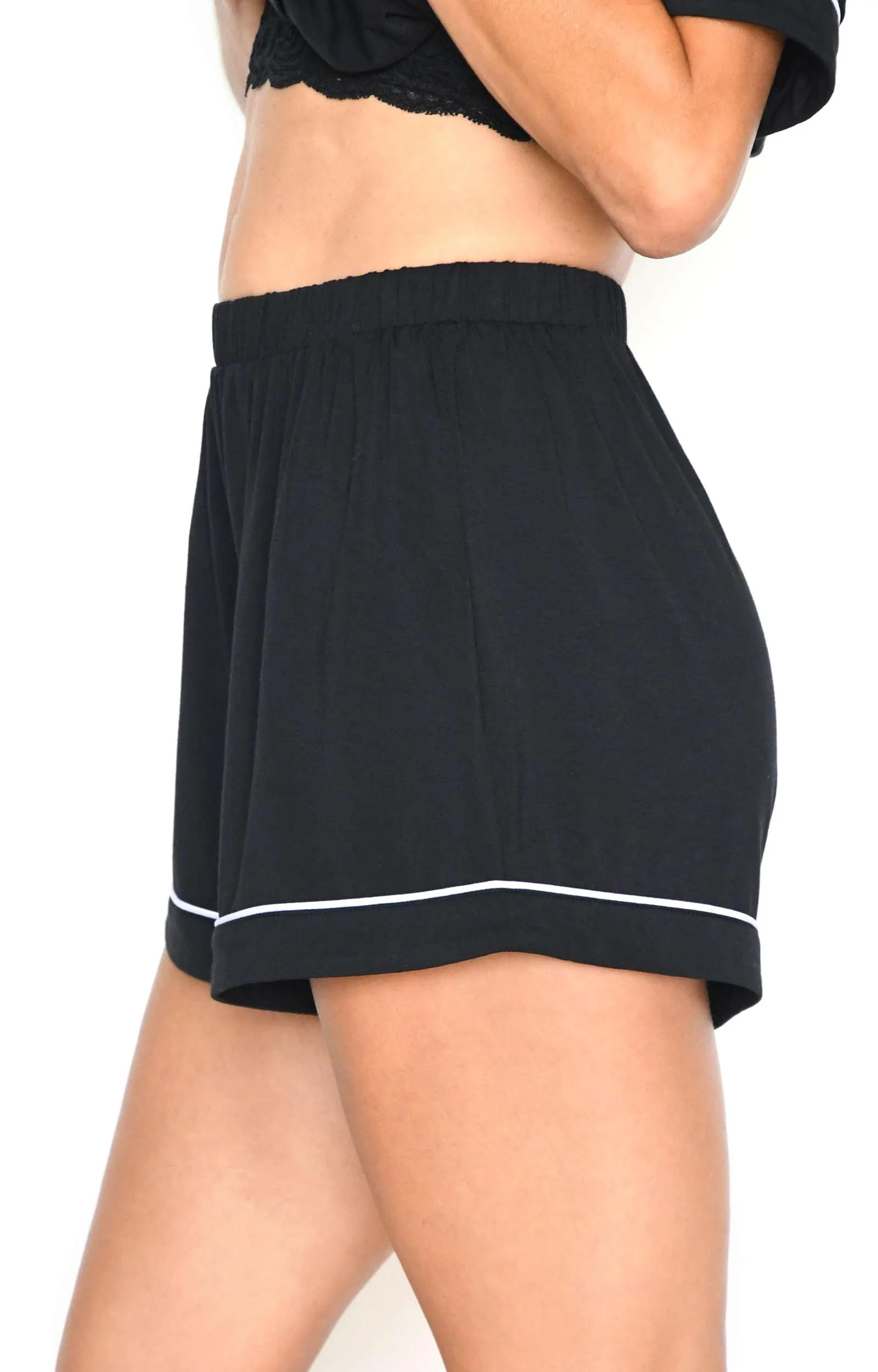 Women's Sleepwear Bamboo Boxer Short Set with White Piping