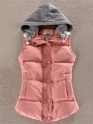 Women's Sleeveless Cotton Jacket / Elegant Casual Hooded Vest - SF0023